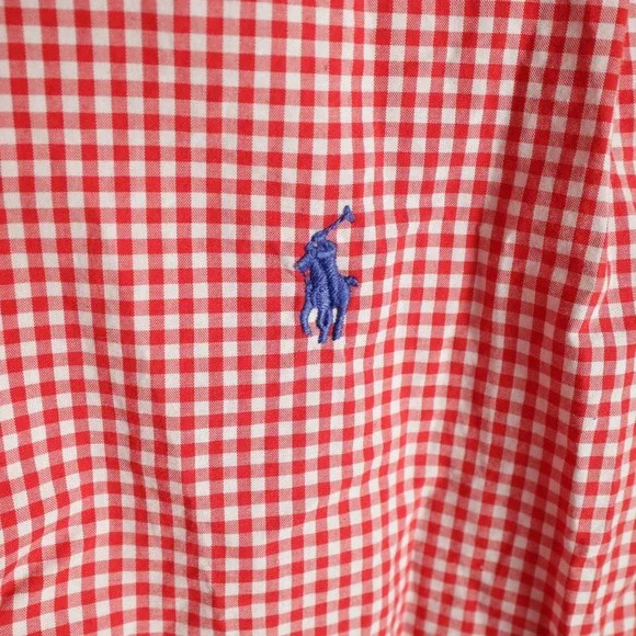 Ralph Lauren Kids Gingham Button Down Shirt Red White Long Sleeve Size XL 18-20 - Picture 3 of 5